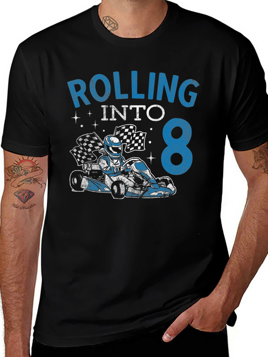 Rolling Into 8 Birthday Kart Racing T-Shirt