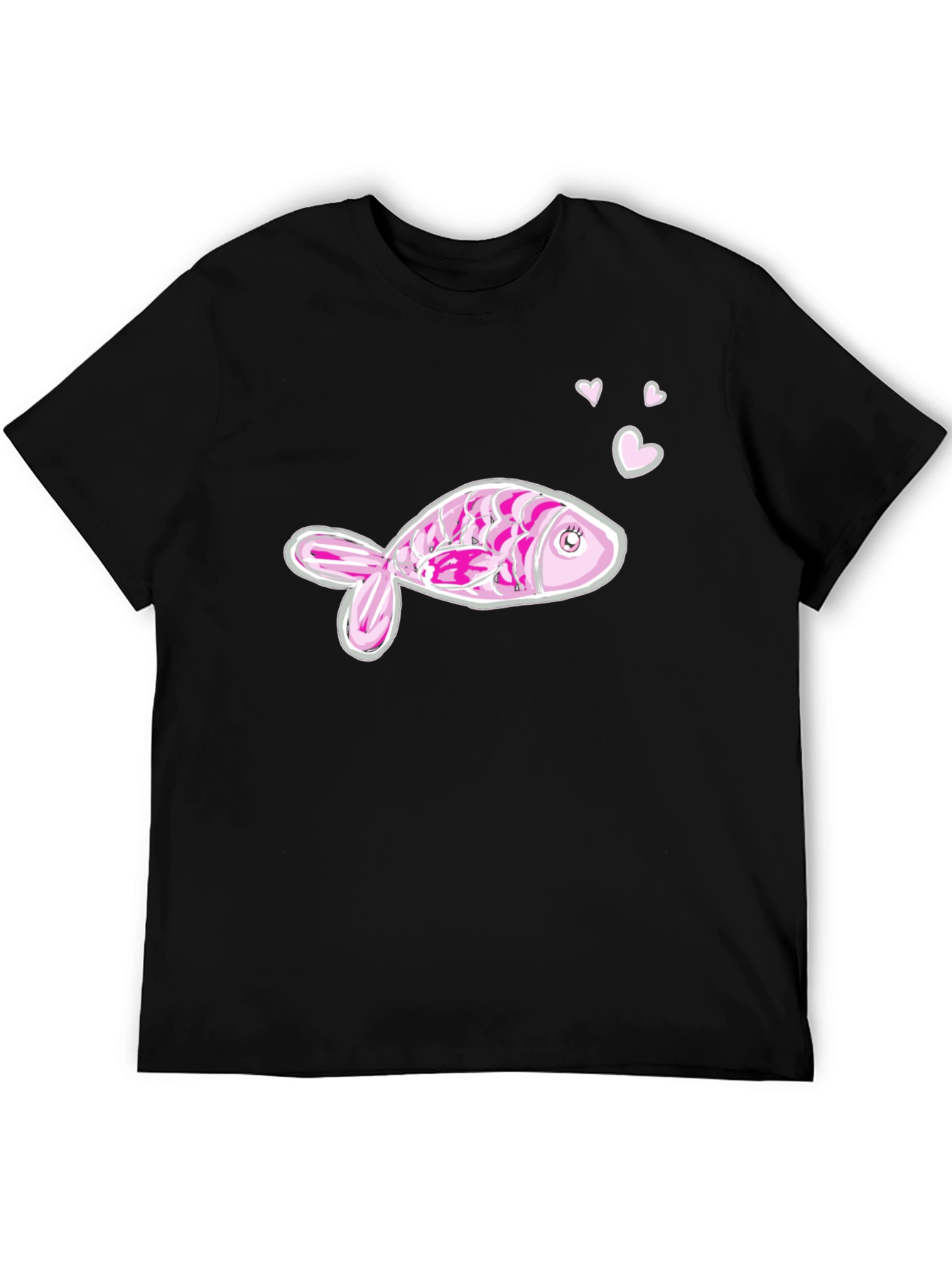 Pink Fish Graphic Tee - Mens Black Cotton T-Shirt