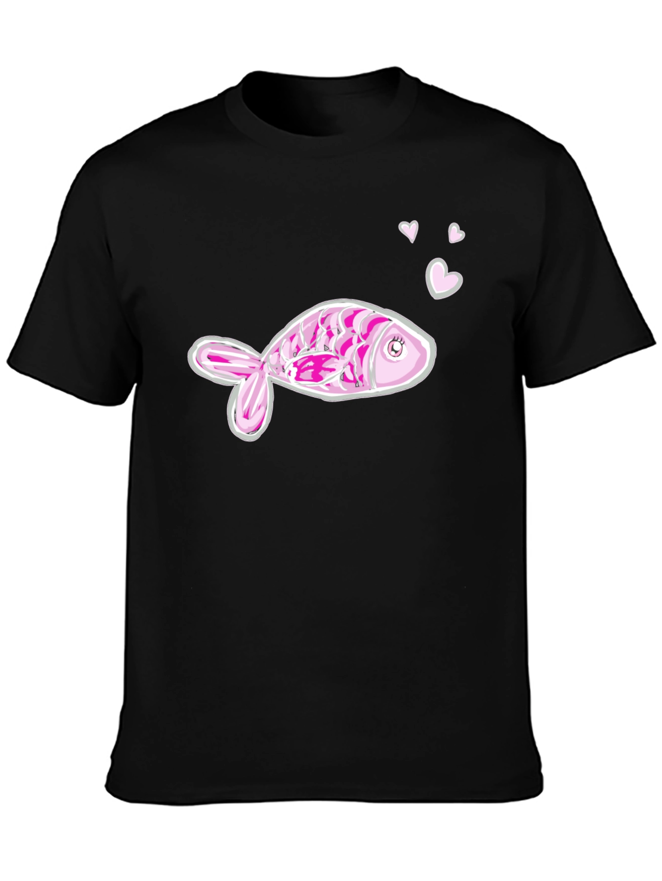 Pink Fish Graphic Tee - Mens Black Cotton T-Shirt