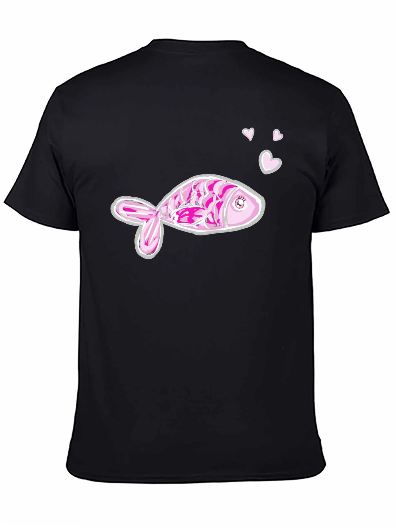 Pink Fish Graphic Tee - Mens Black Cotton T-Shirt