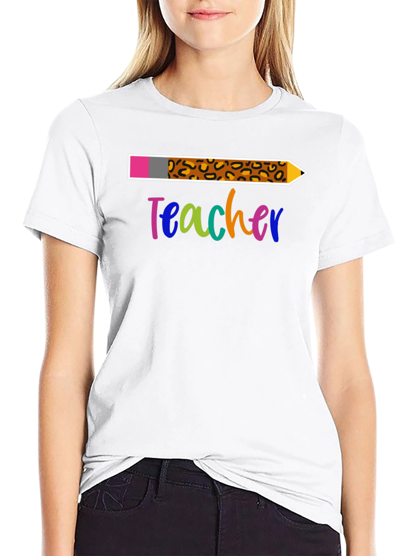Teacher Leopard Print Pencil T-Shirt