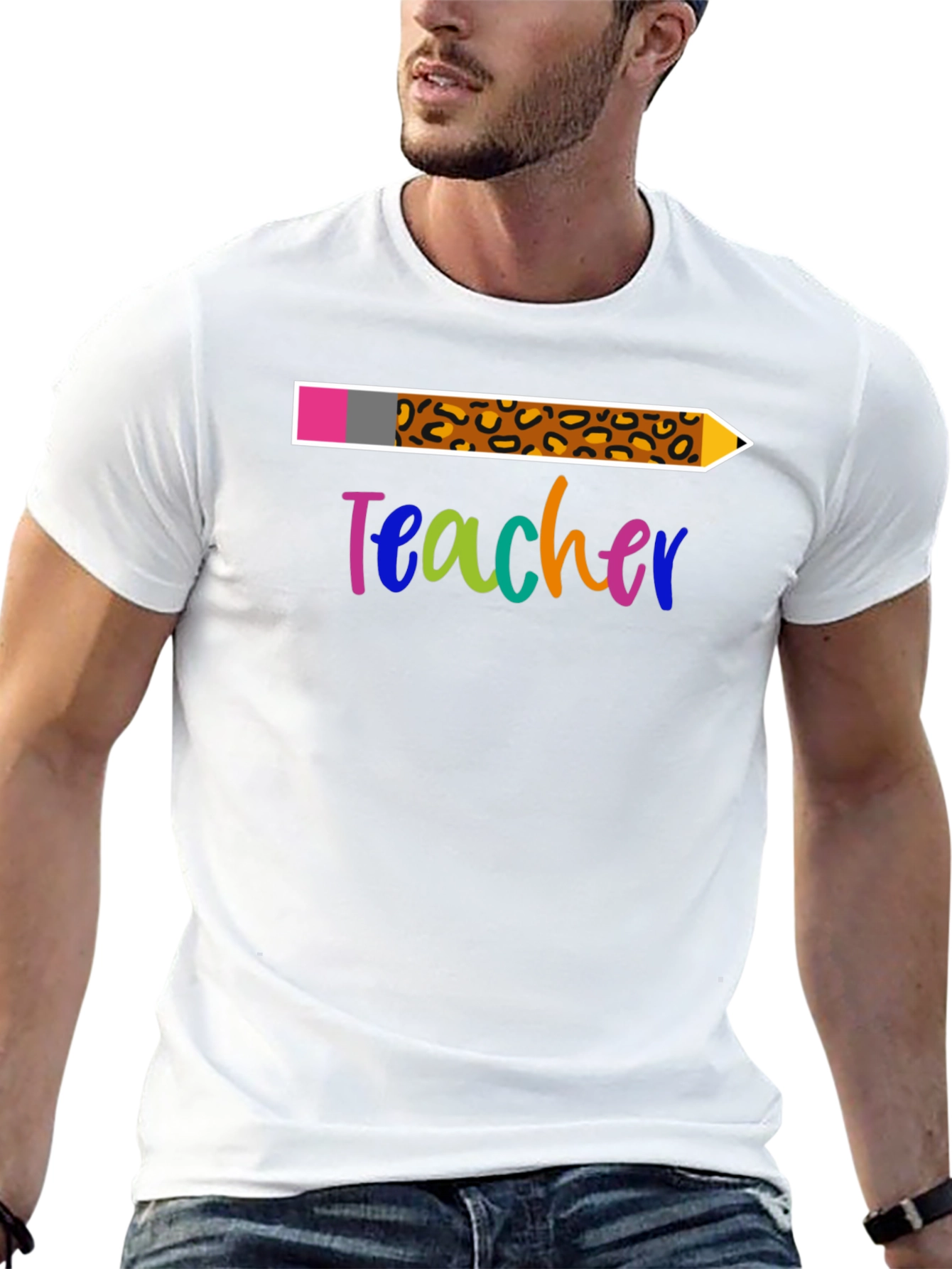Teacher Leopard Print Pencil T-Shirt