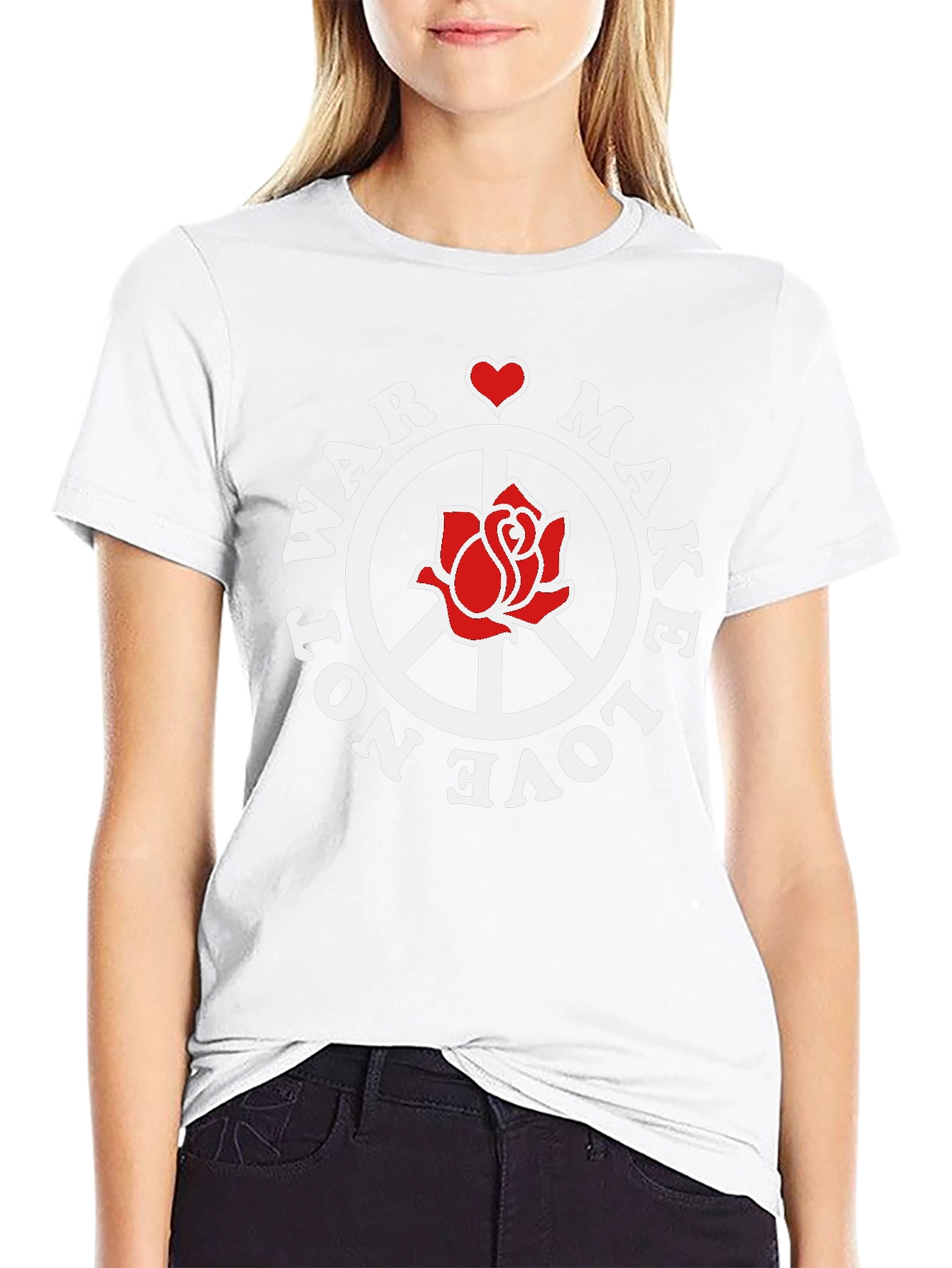 Make Love Not War T-Shirt Peace Sign Rose Graphic