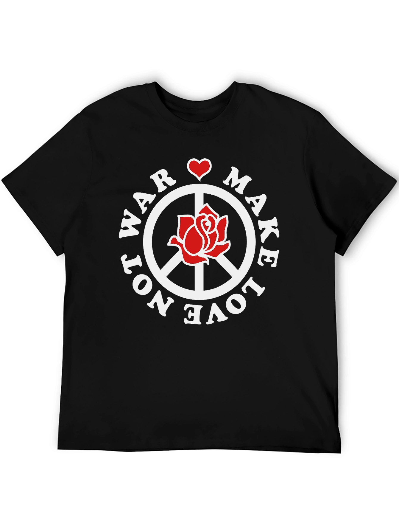 Make Love Not War T-Shirt Peace Sign Rose Graphic