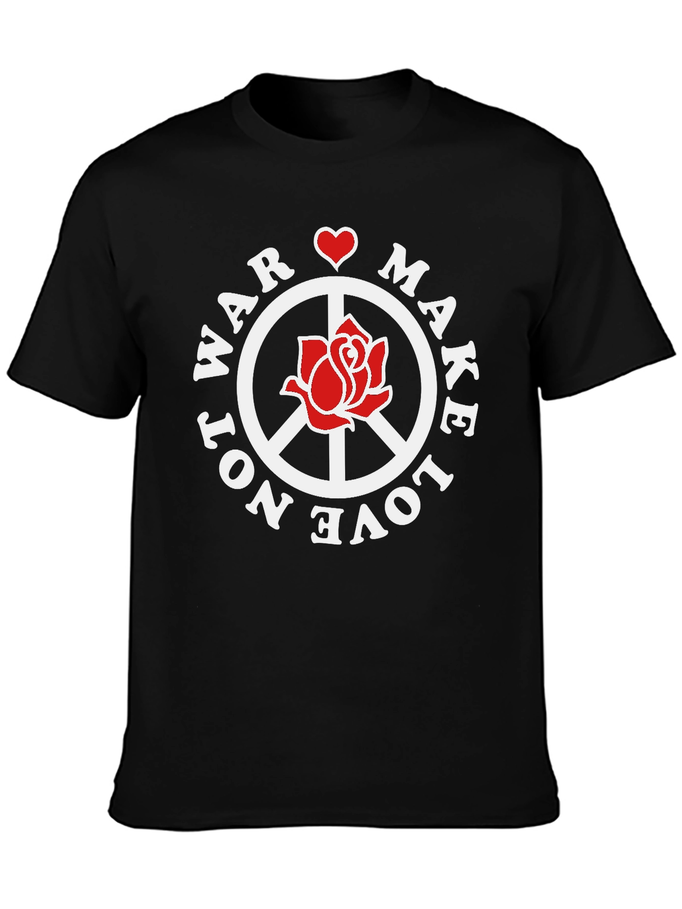 Make Love Not War T-Shirt Peace Sign Rose Graphic