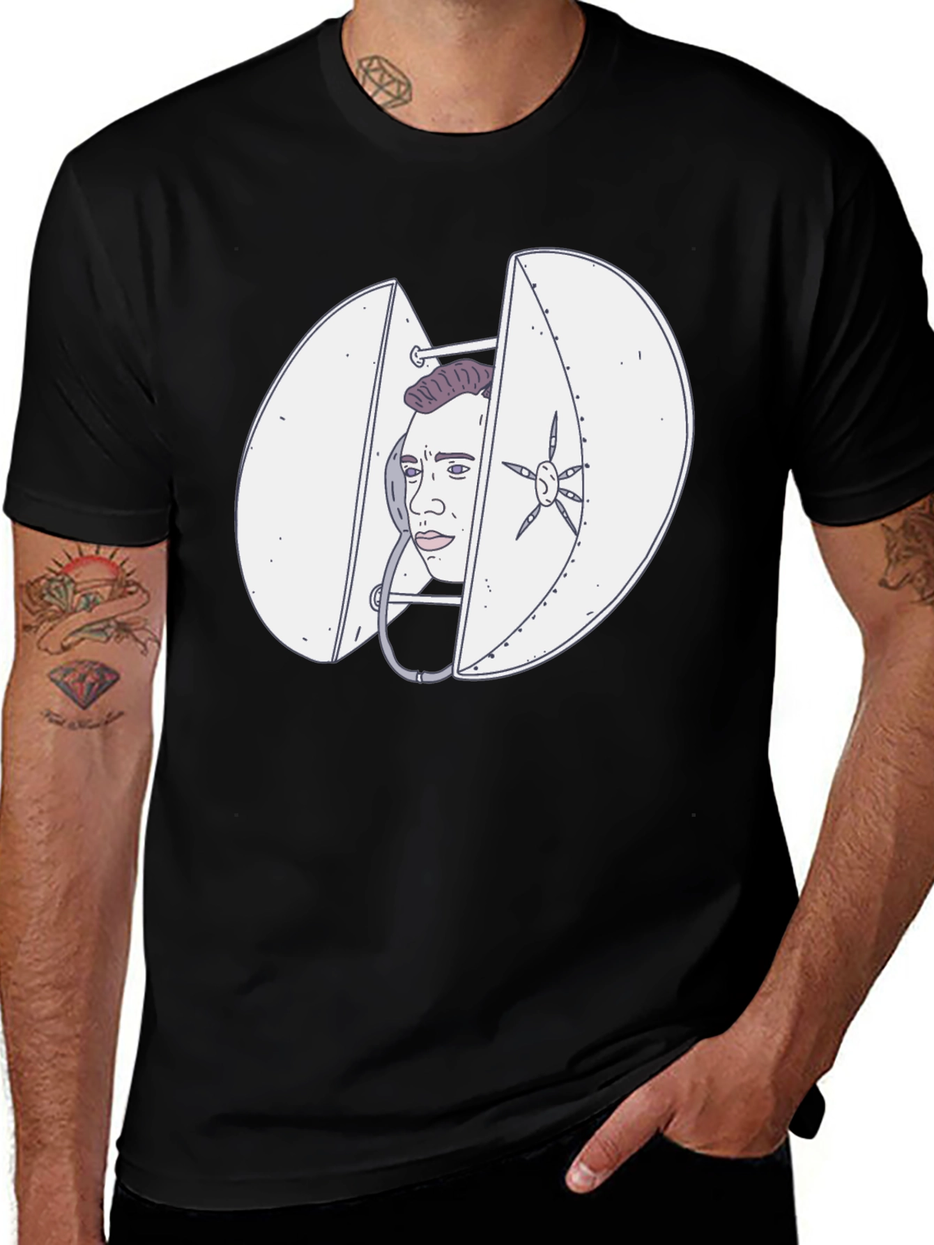 Quirky Black T-Shirt with Funny Illustration