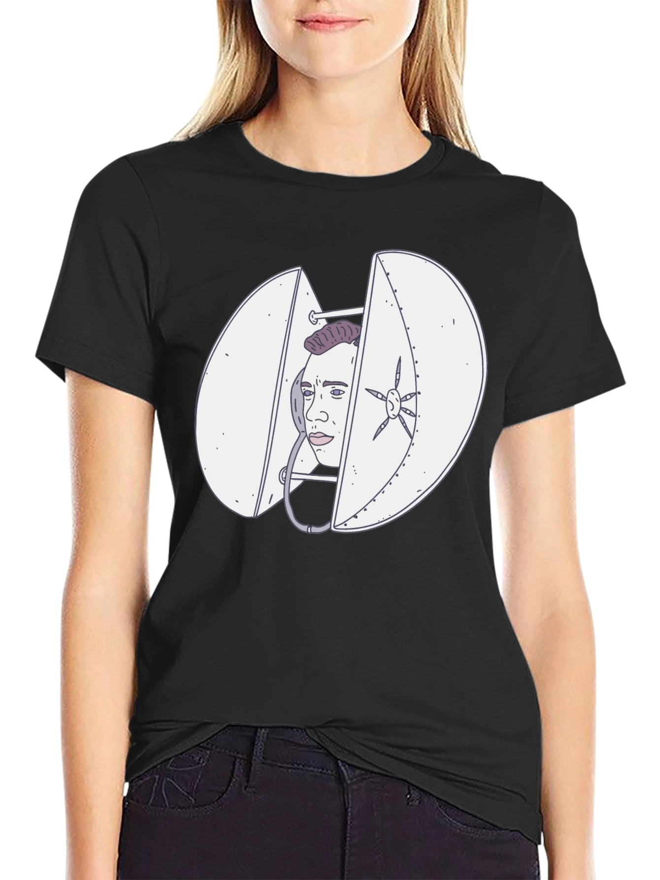 Quirky Black T-Shirt with Funny Illustration