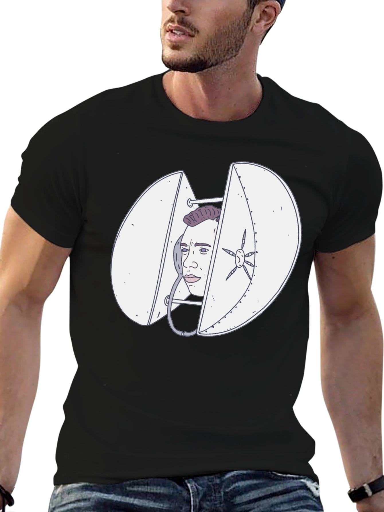 Quirky Black T-Shirt with Funny Illustration