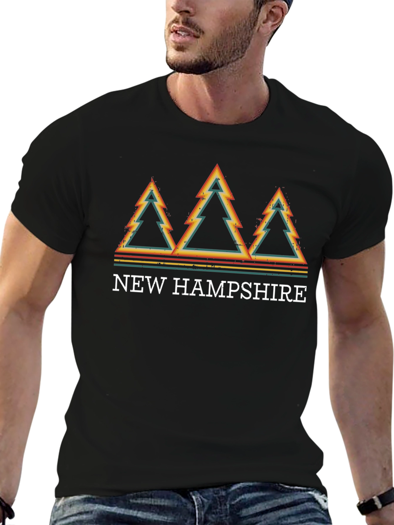 New Hampshire Retro Trees Graphic Tee - Black