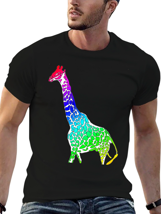 Rainbow Giraffe Graphic Tee - Mens Black T-Shirt