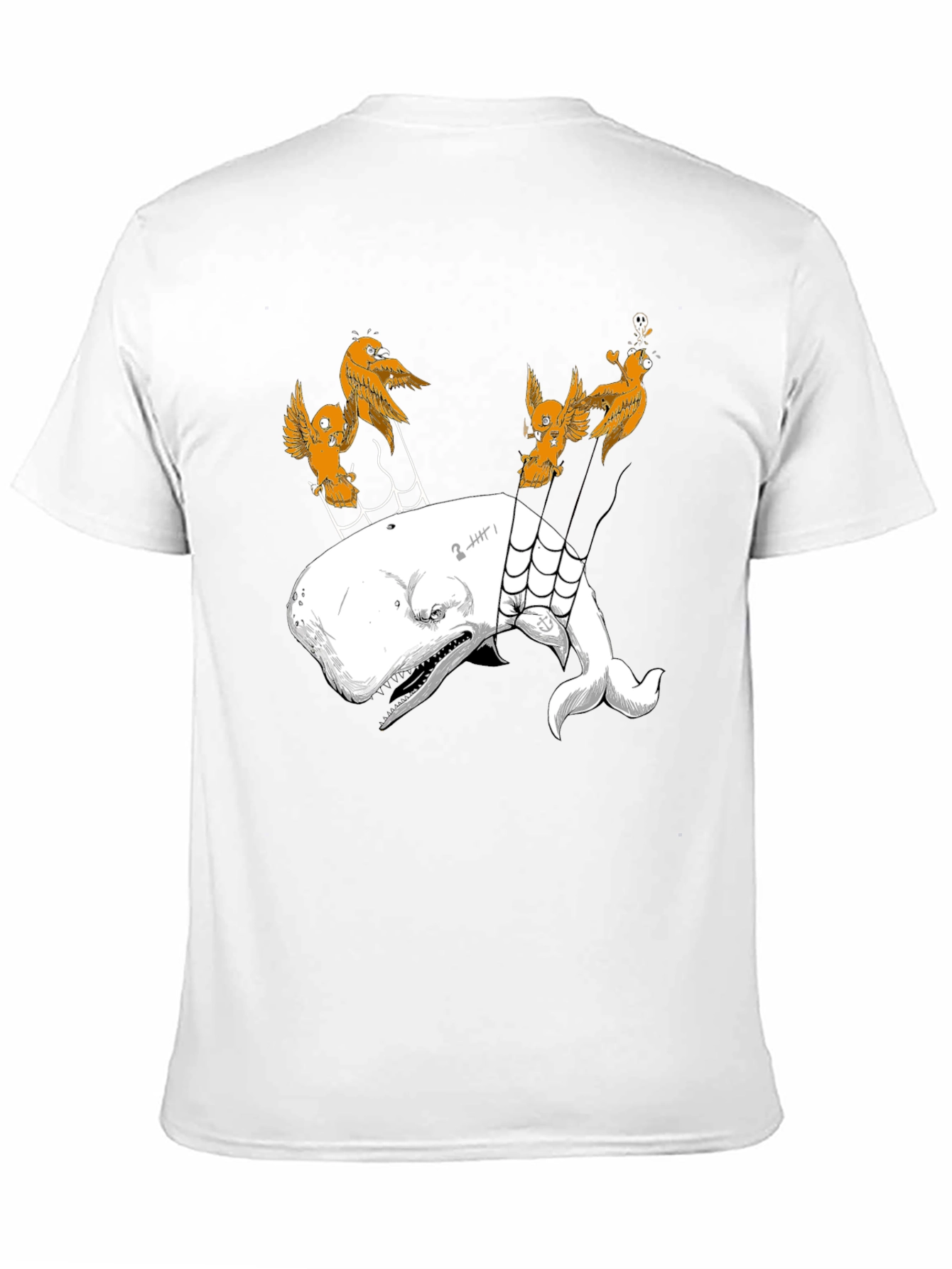 Whale and Birds Graphic Print Black Tee