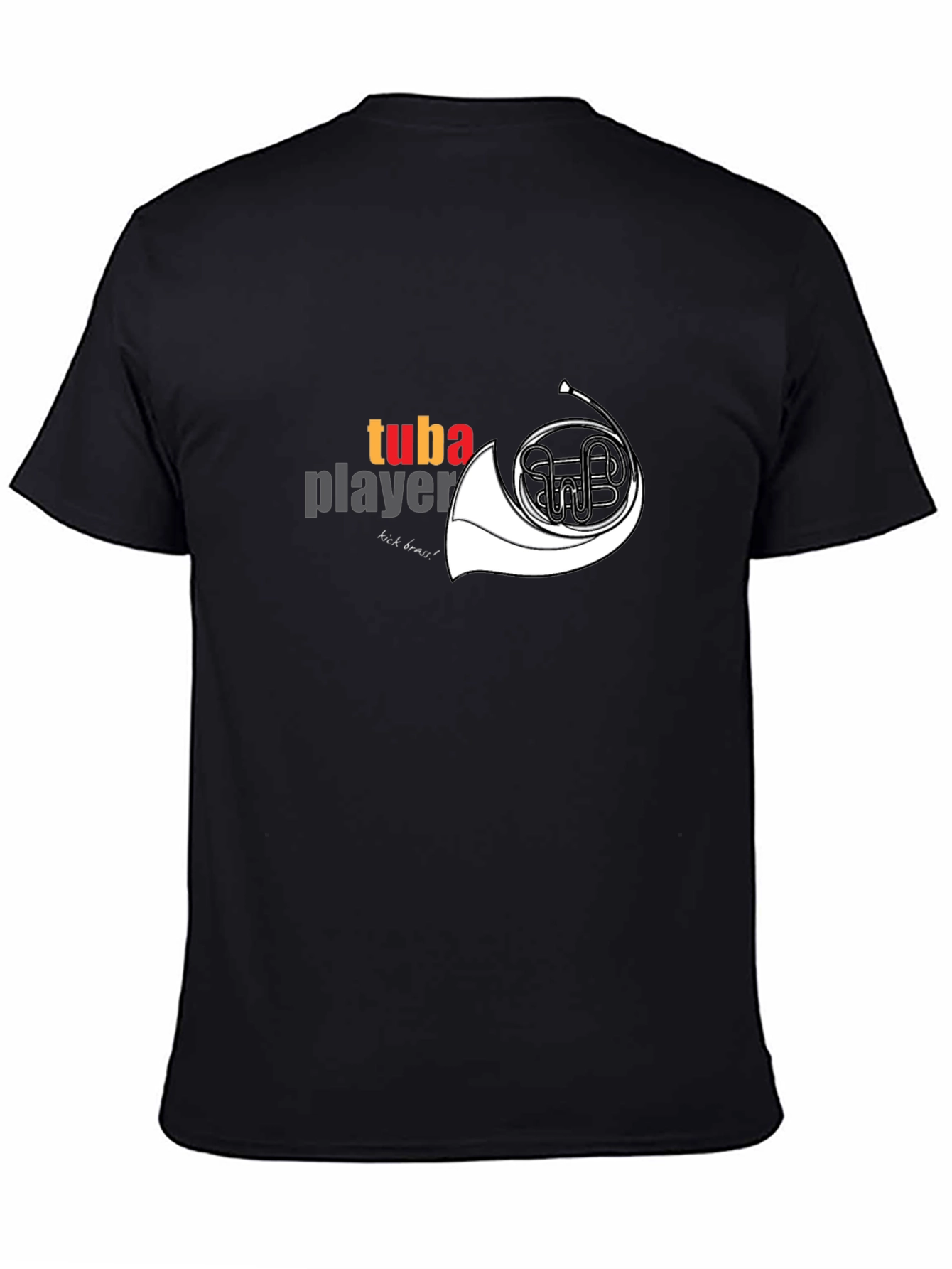 Tuba Player Graphic Tee - Black Cotton Casual T-Shirt