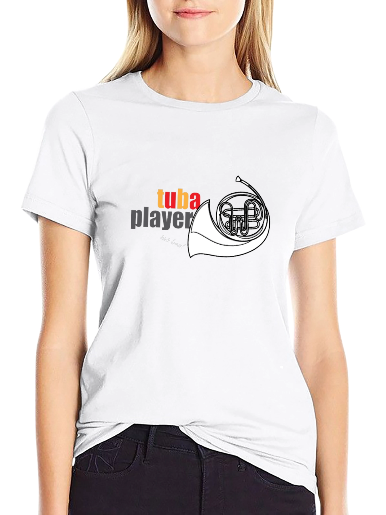 Tuba Player Graphic Tee - Black Cotton Casual T-Shirt