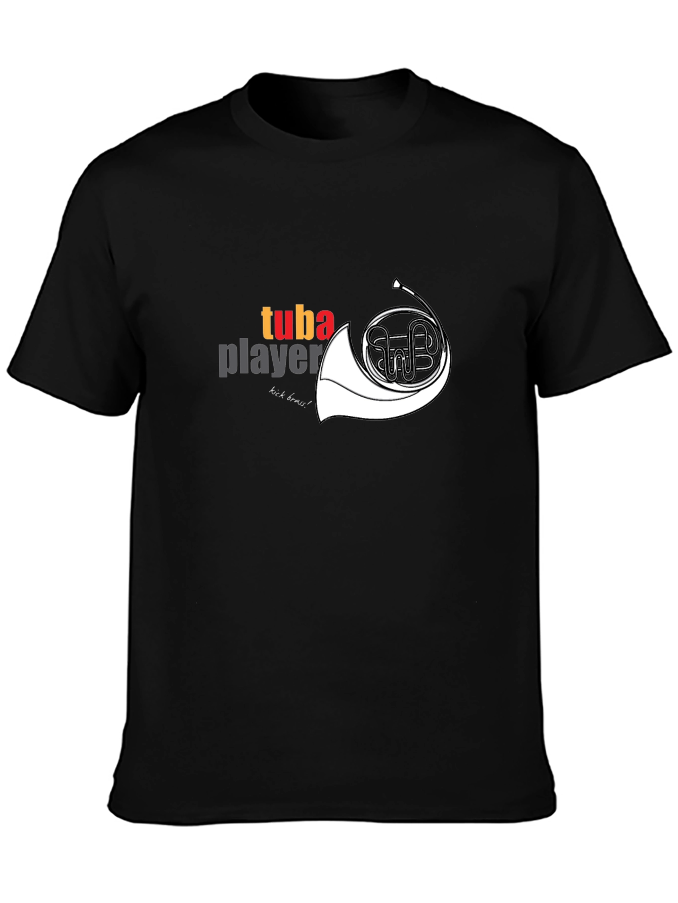 Tuba Player Graphic Tee - Black Cotton Casual T-Shirt