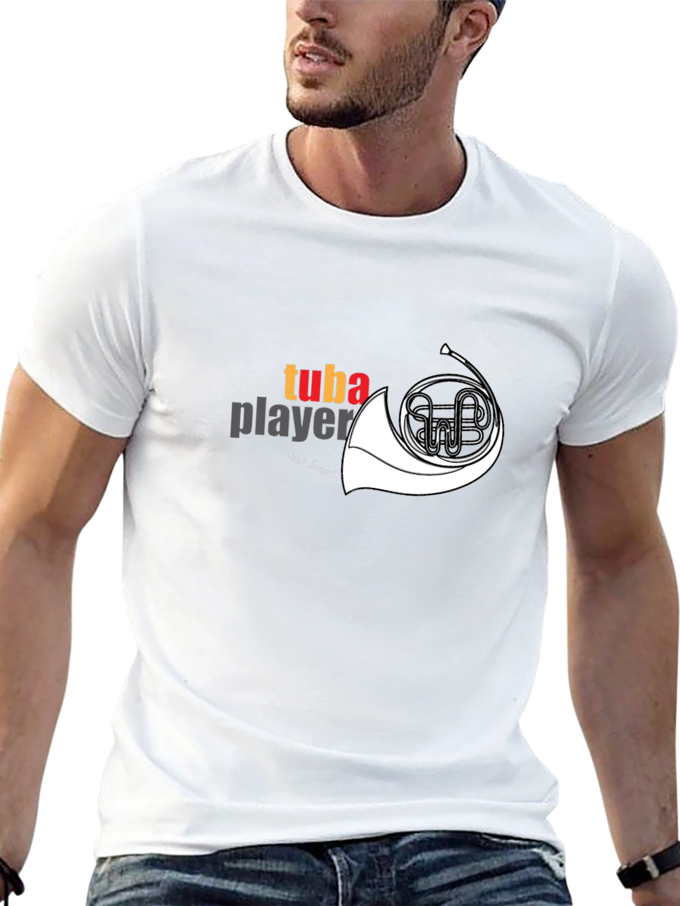 Tuba Player Graphic Tee - Black Cotton Casual T-Shirt