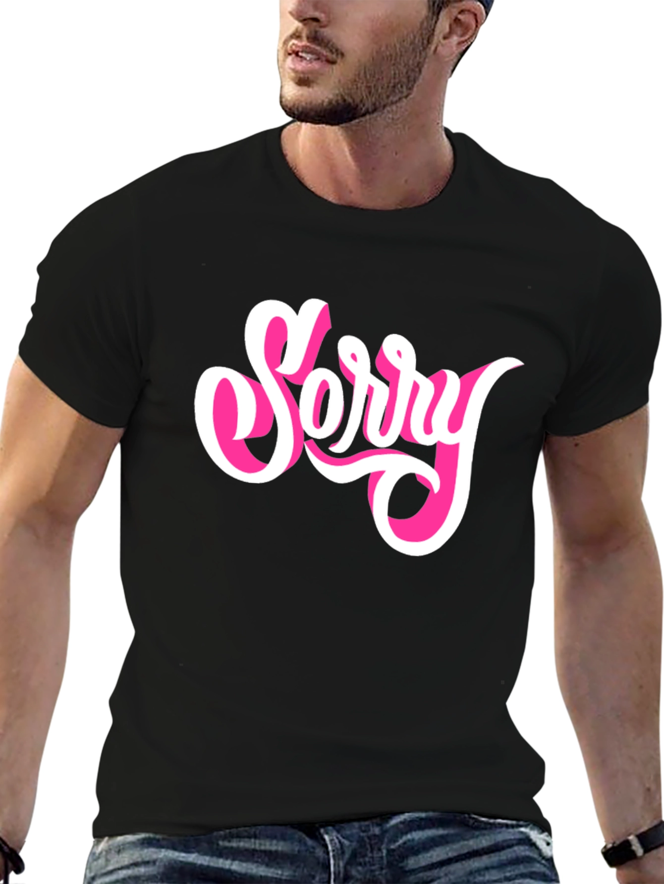 Sorry Graphic Tee - Black Cotton Blend