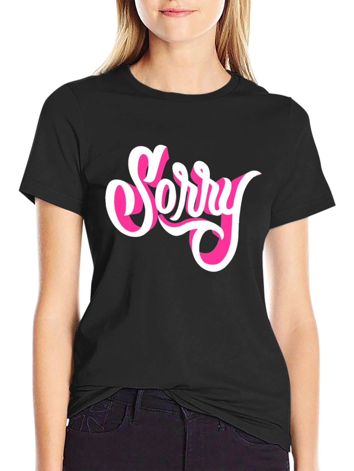 Sorry Graphic Tee - Black Cotton Blend
