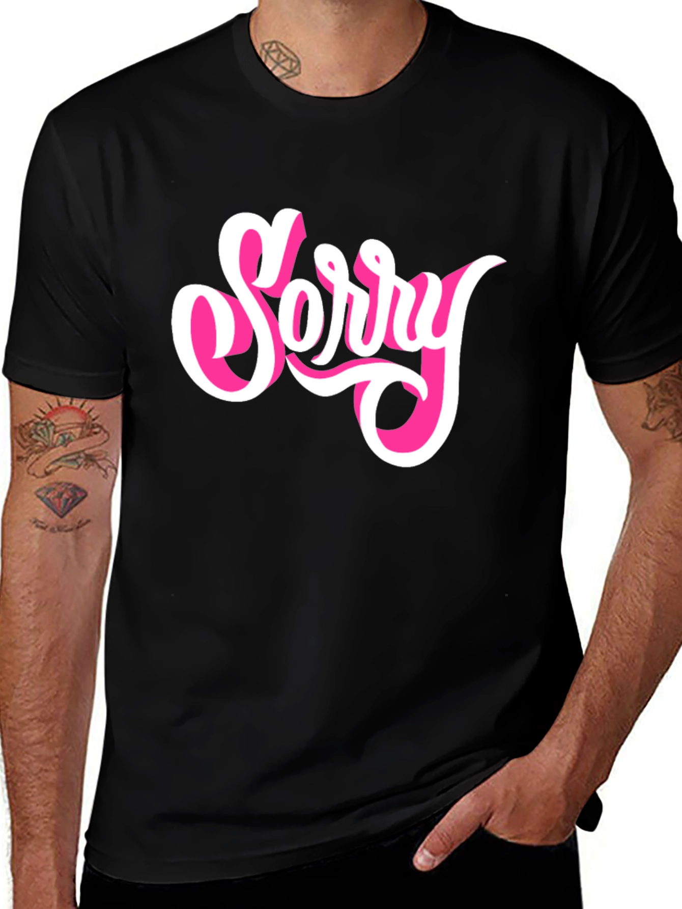 Sorry Graphic Tee - Black Cotton Blend