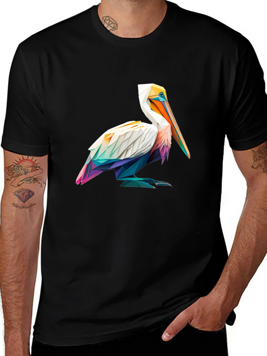 Geometric Pelican Graphic Tee - Stylish Black T-Shirt