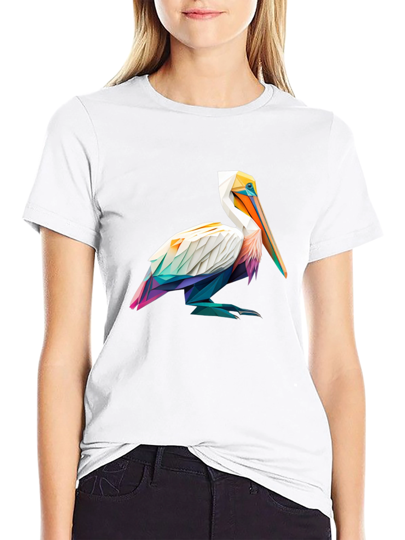 Geometric Pelican Graphic Tee - Stylish Black T-Shirt