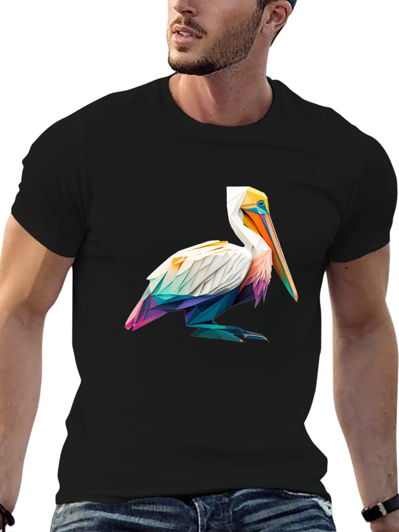 Geometric Pelican Graphic Tee - Stylish Black T-Shirt
