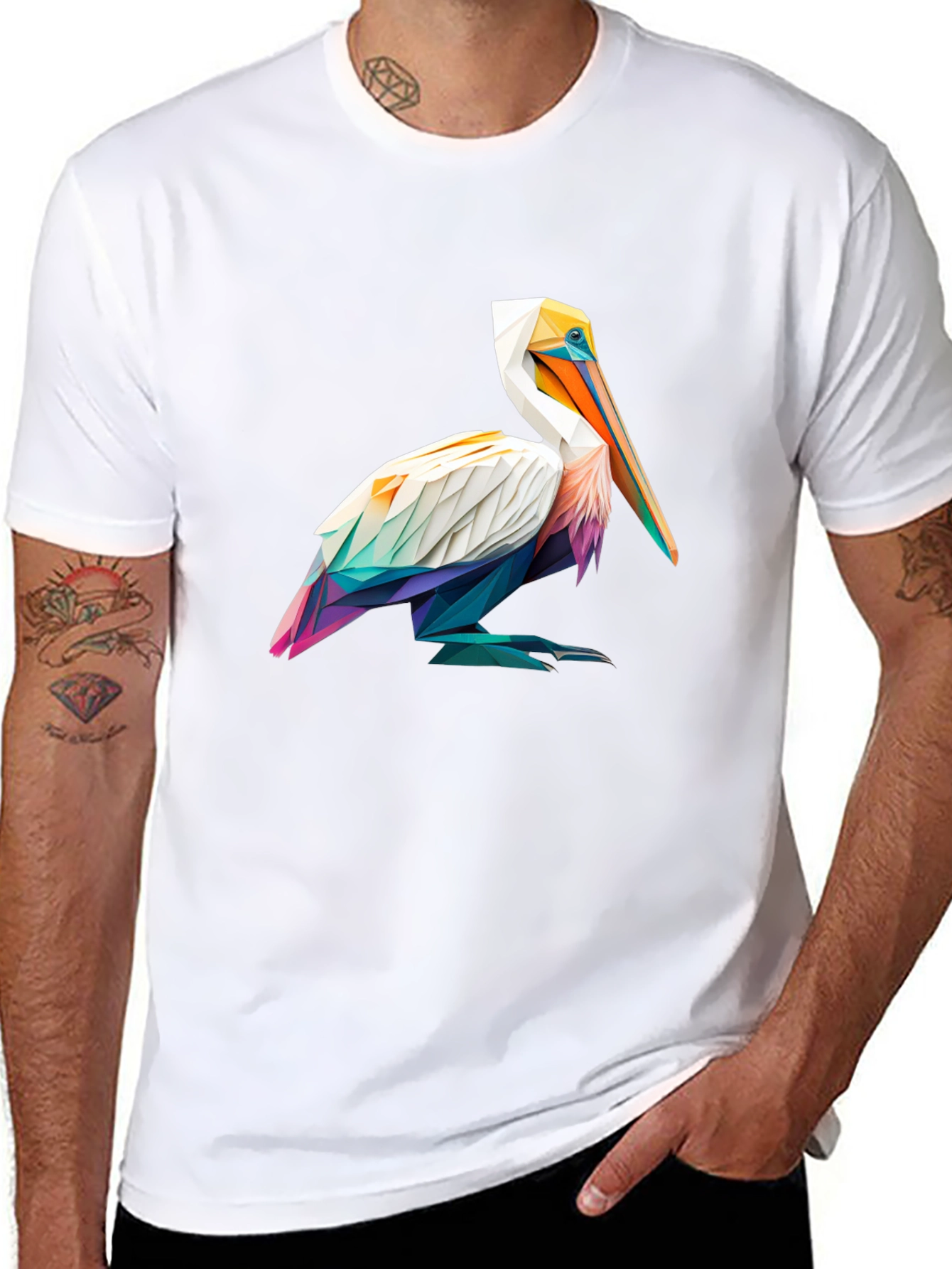 Geometric Pelican Graphic Tee - Stylish Black T-Shirt