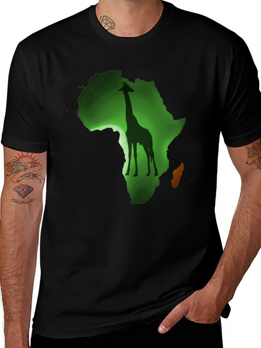 Africa Giraffe Graphic Print Black T-Shirt