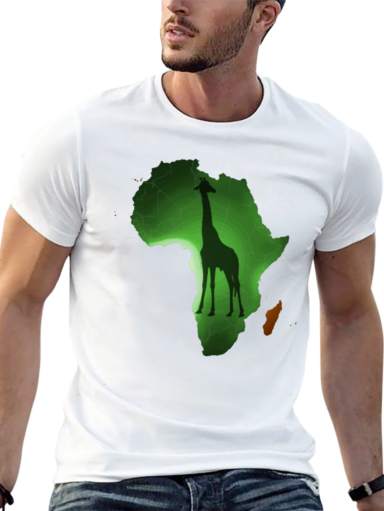 Africa Giraffe Graphic Print Black T-Shirt