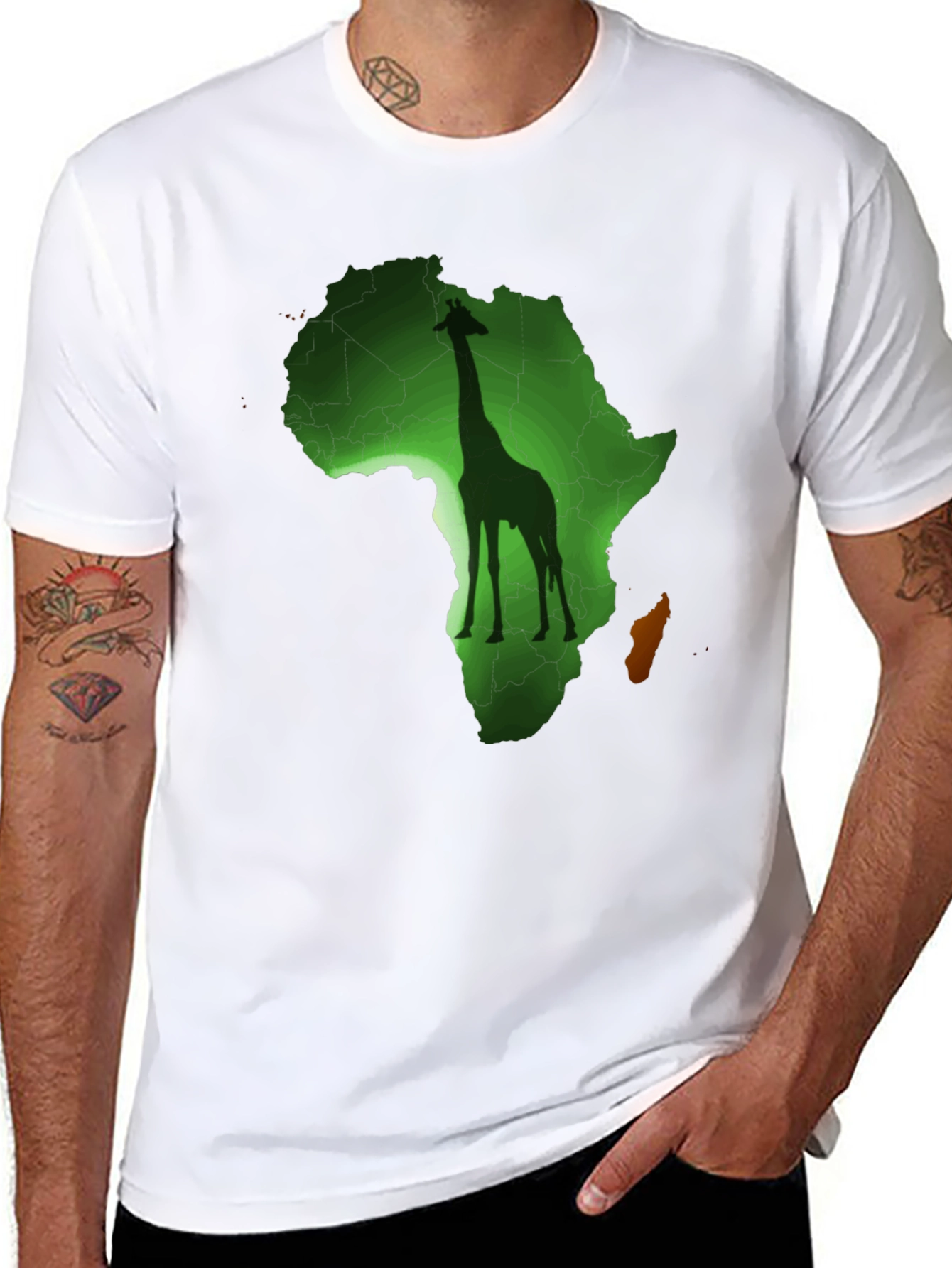 Africa Giraffe Graphic Print Black T-Shirt