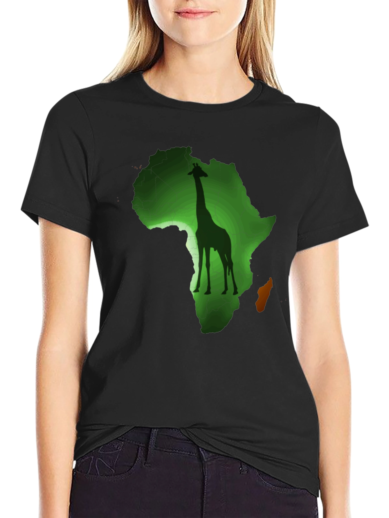 Africa Giraffe Graphic Print Black T-Shirt