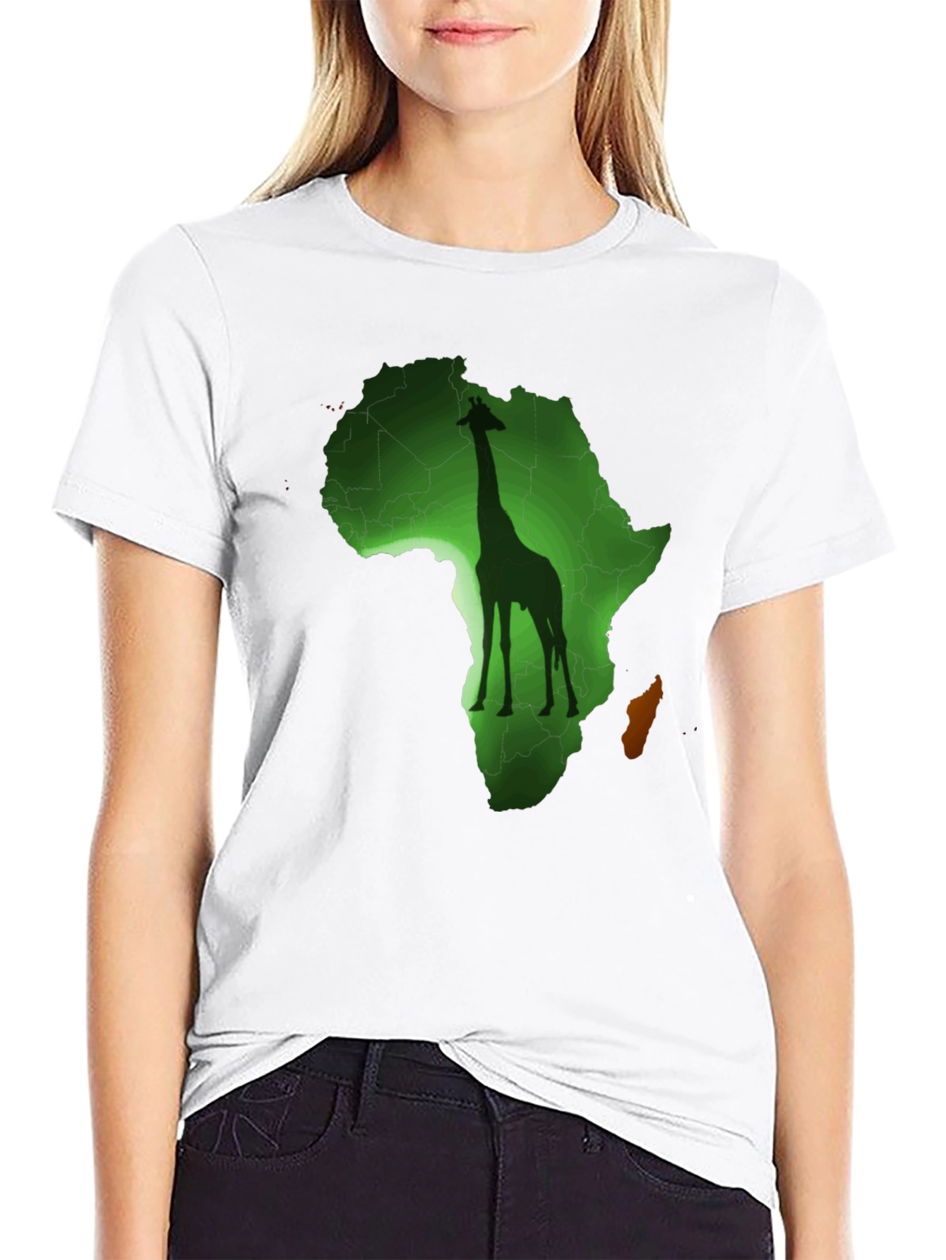 Africa Giraffe Graphic Print Black T-Shirt