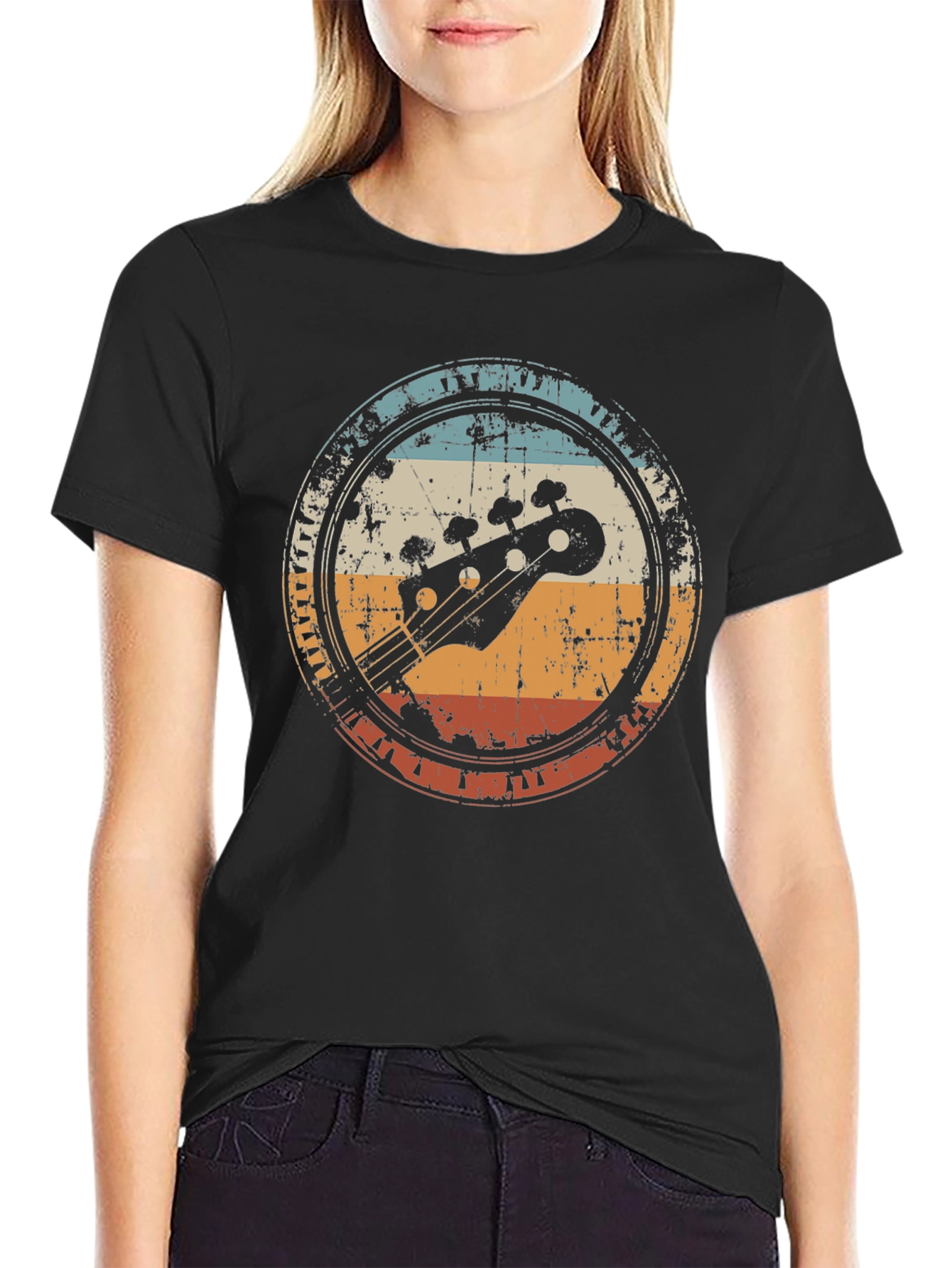 Retro Bass Guitar Graphic Tee - Black