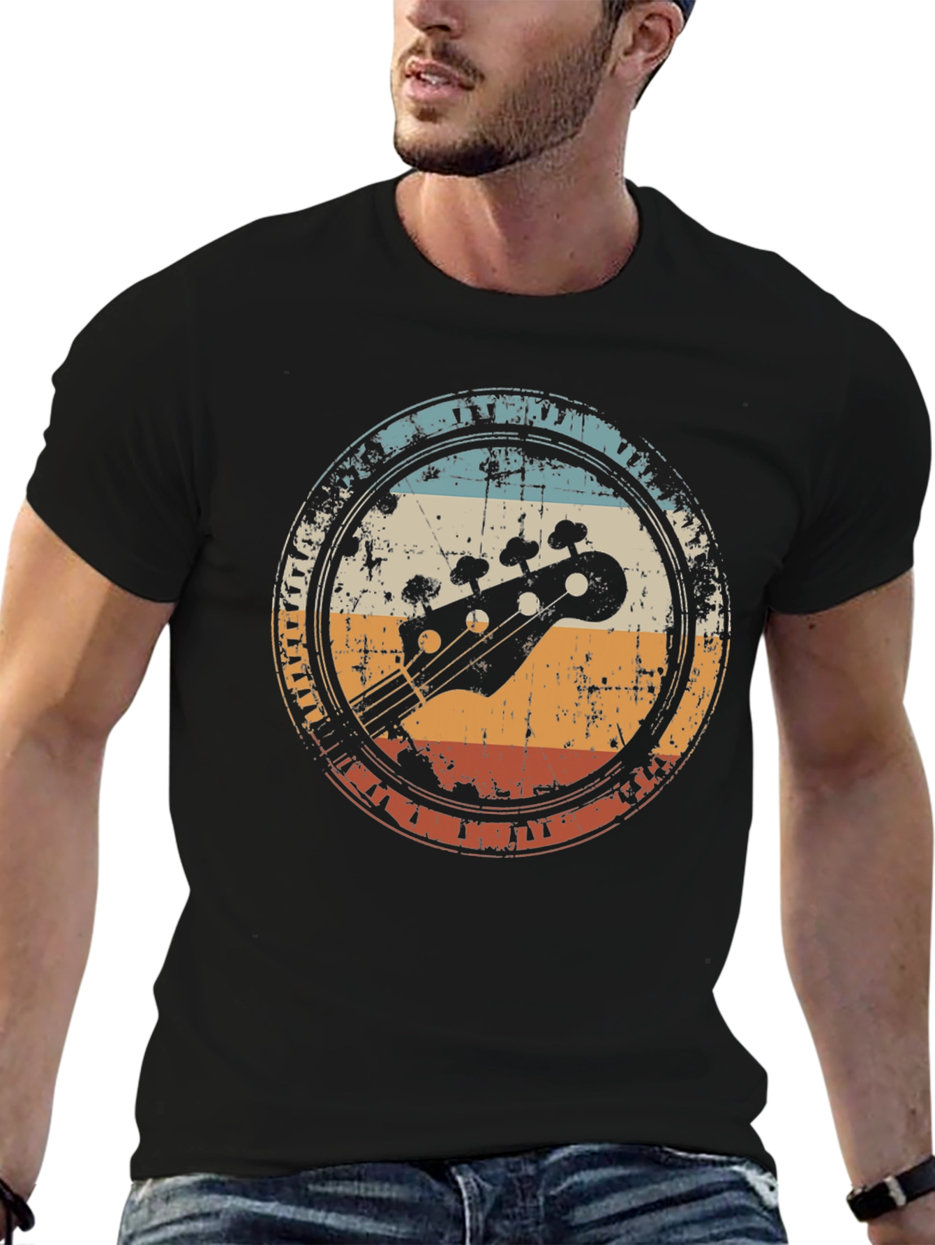 Retro Bass Guitar Graphic Tee - Black