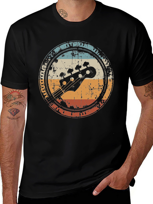 Retro Bass Guitar Graphic Tee - Black