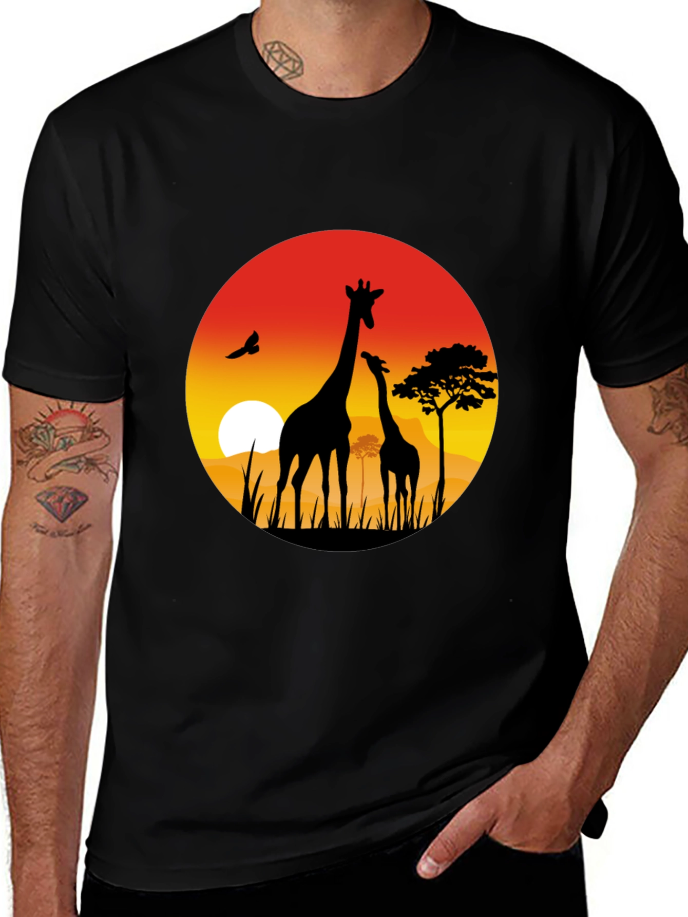 African Sunset Giraffe Graphic T-Shirt