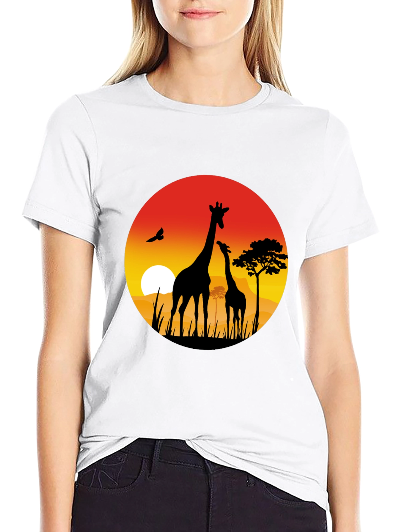 African Sunset Giraffe Graphic T-Shirt