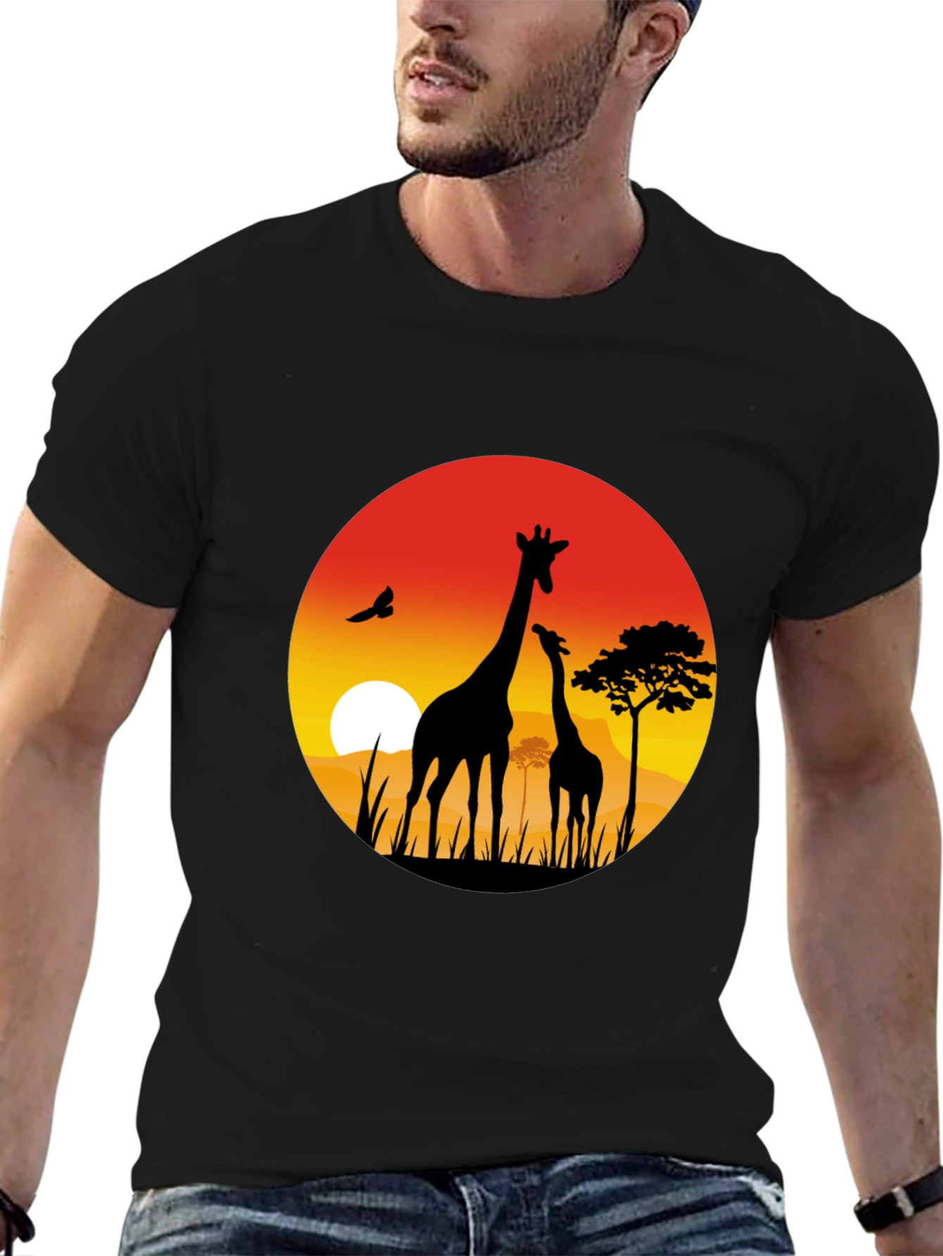 African Sunset Giraffe Graphic T-Shirt