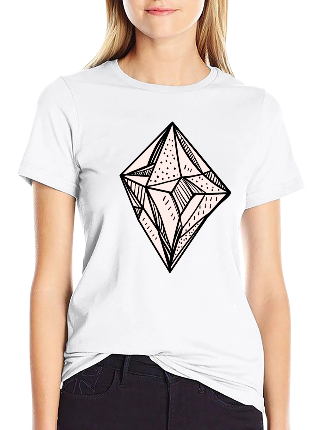 Geometric Diamond Graphic Tee - Modern Black T-Shirt