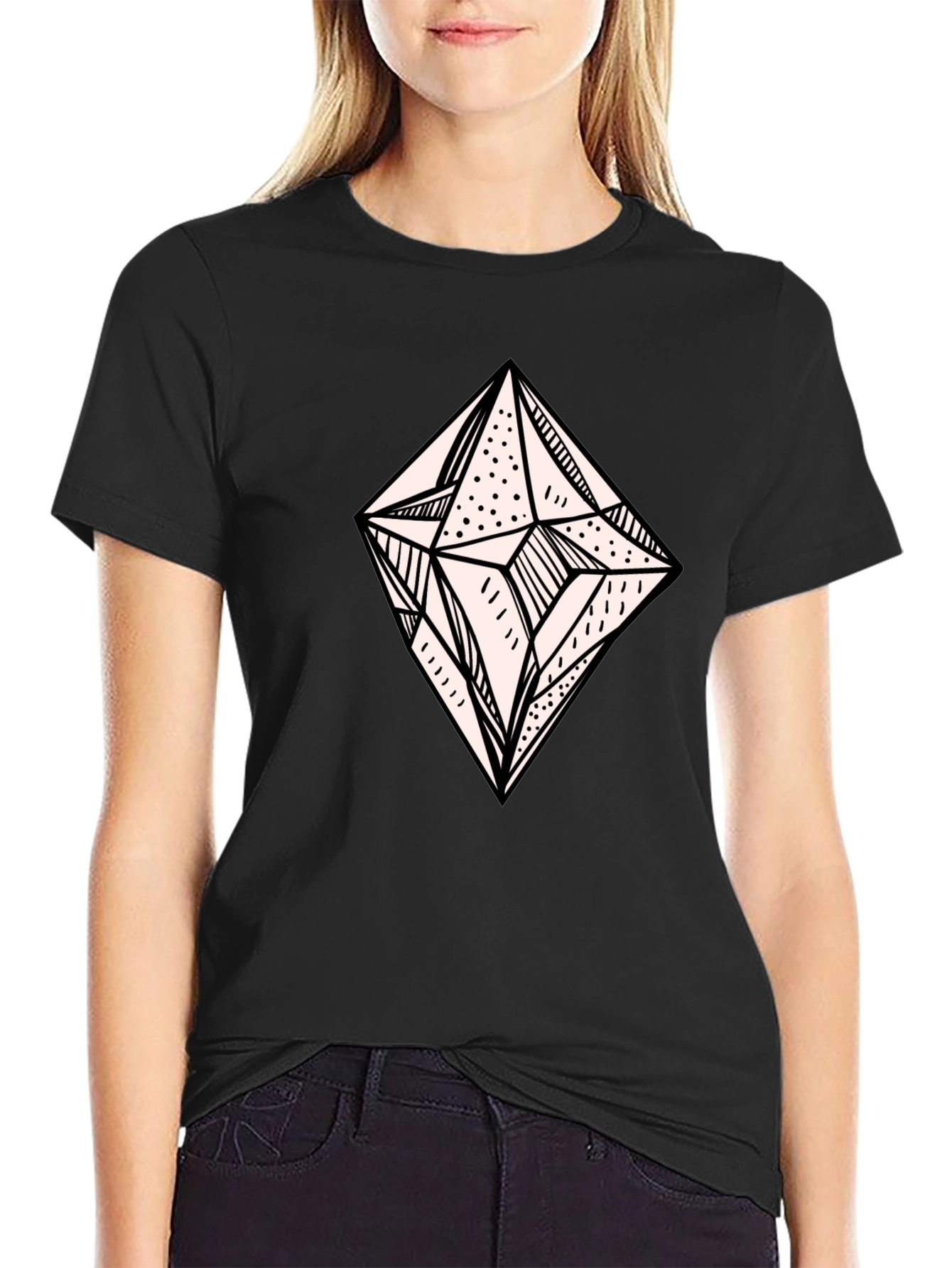 Geometric Diamond Graphic Tee - Modern Black T-Shirt
