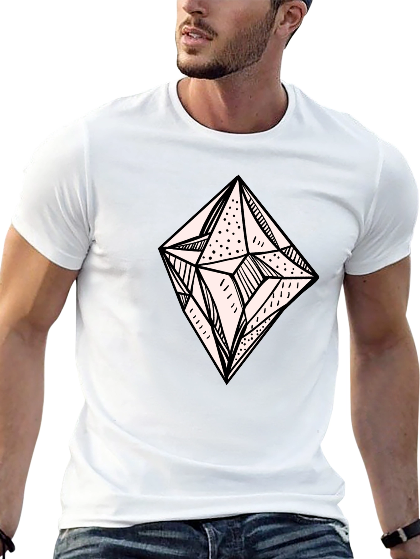 Geometric Diamond Graphic Tee - Modern Black T-Shirt