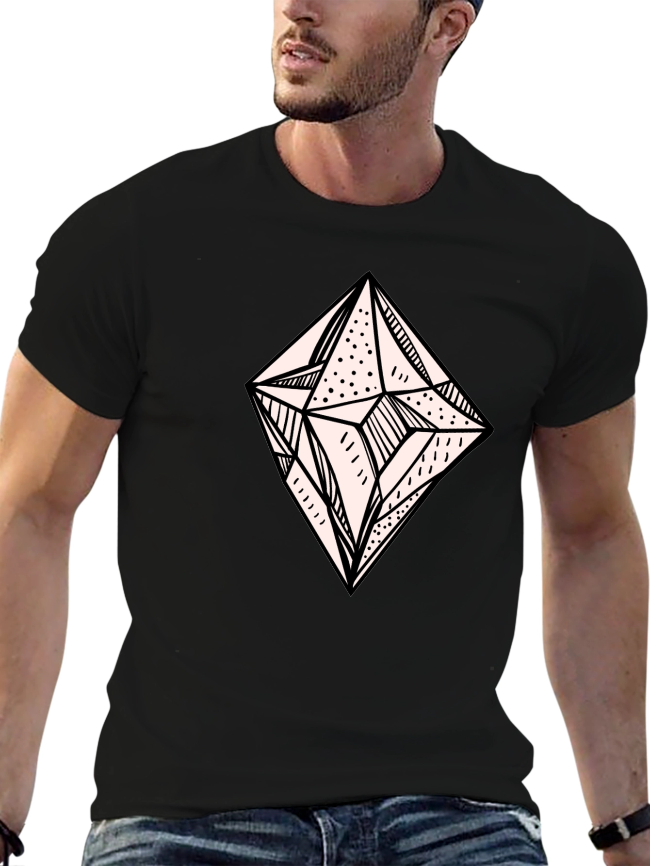 Geometric Diamond Graphic Tee - Modern Black T-Shirt
