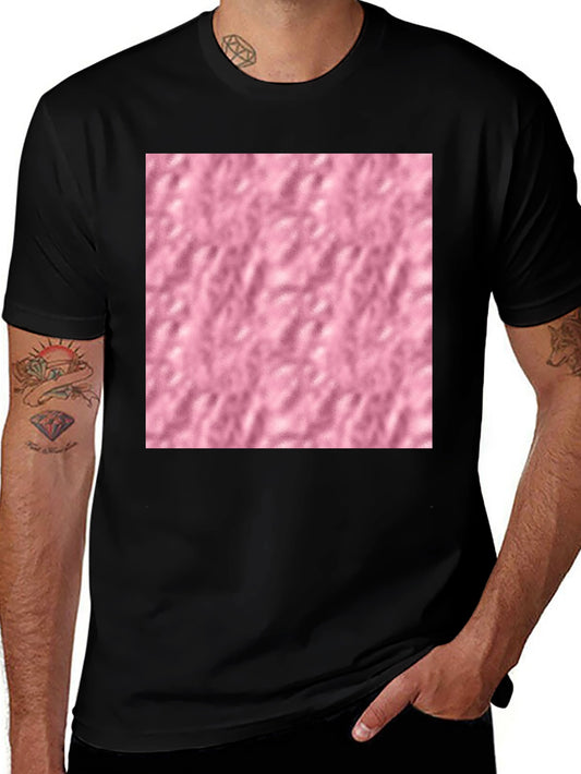 Black Cotton Blend T-Shirt with Pink Textured Print