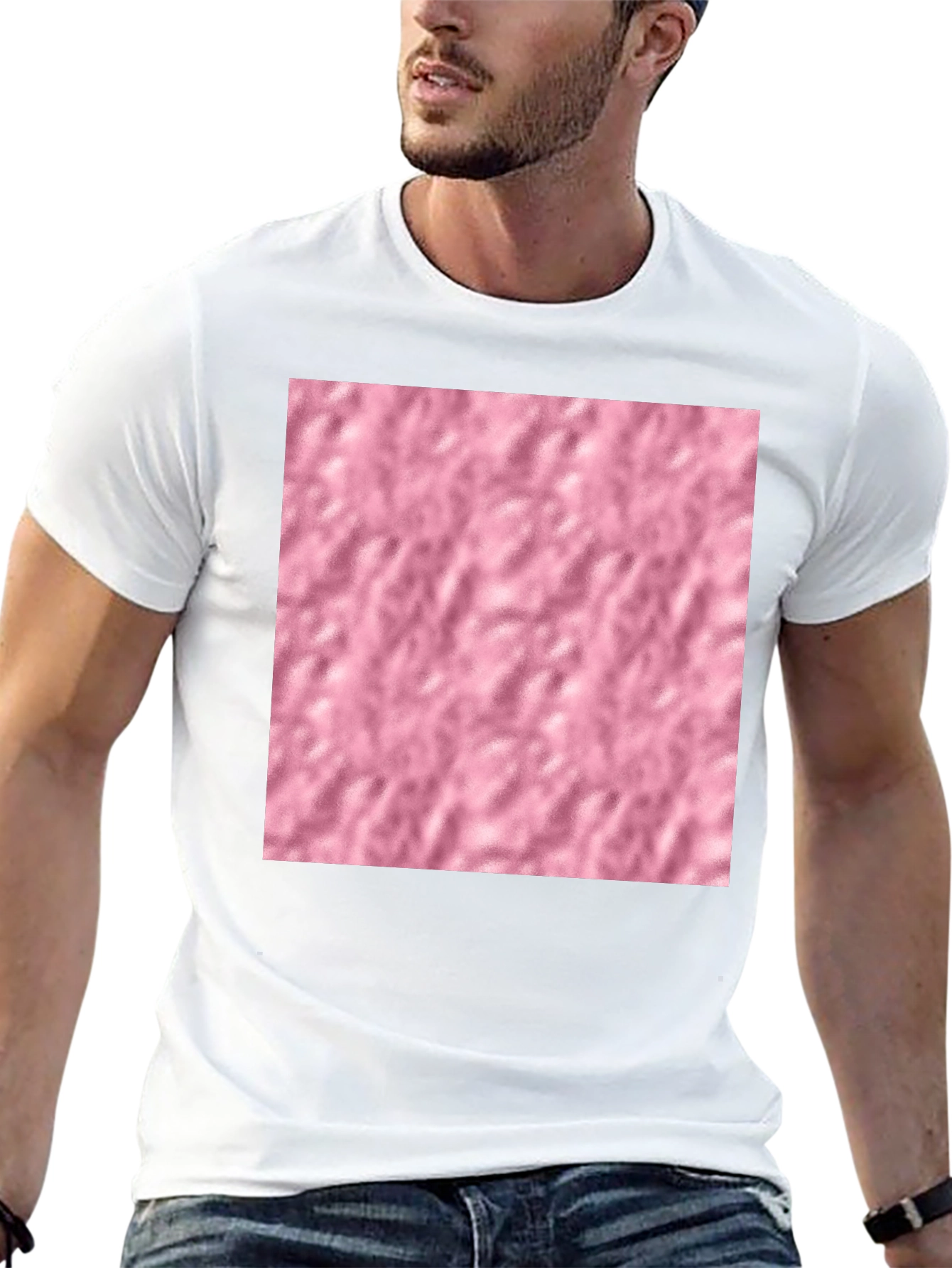 Black Cotton Blend T-Shirt with Pink Textured Print