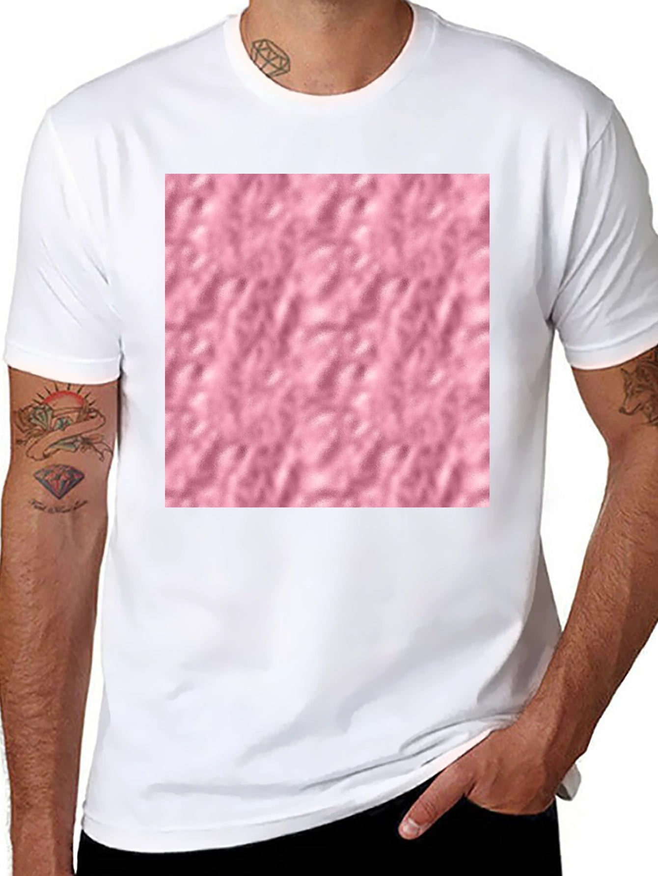 Black Cotton Blend T-Shirt with Pink Textured Print