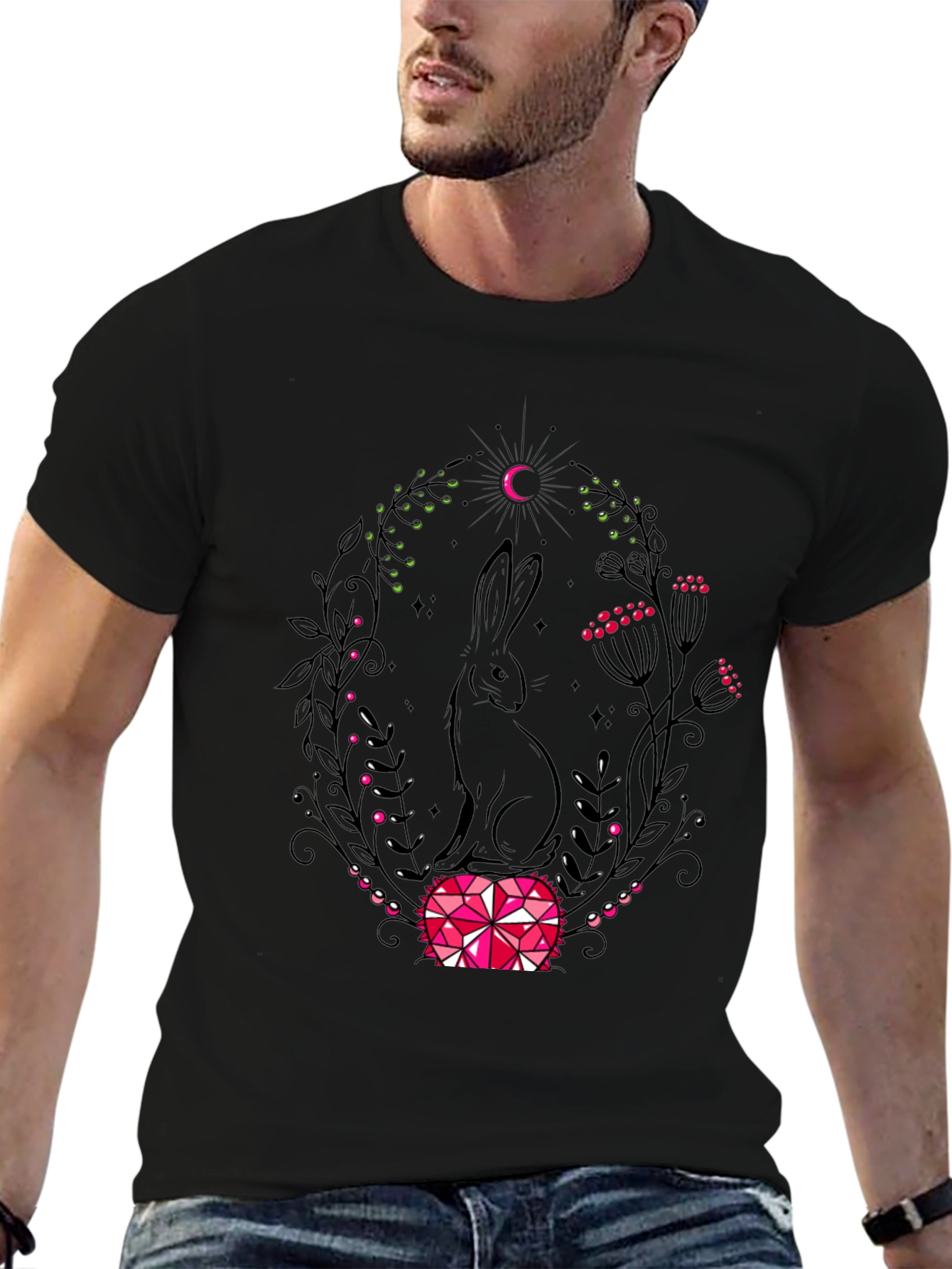 Rabbit & Moon Graphic Tee - Black