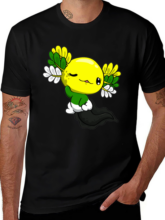 Cute Cartoon Axolotl Black T-Shirt