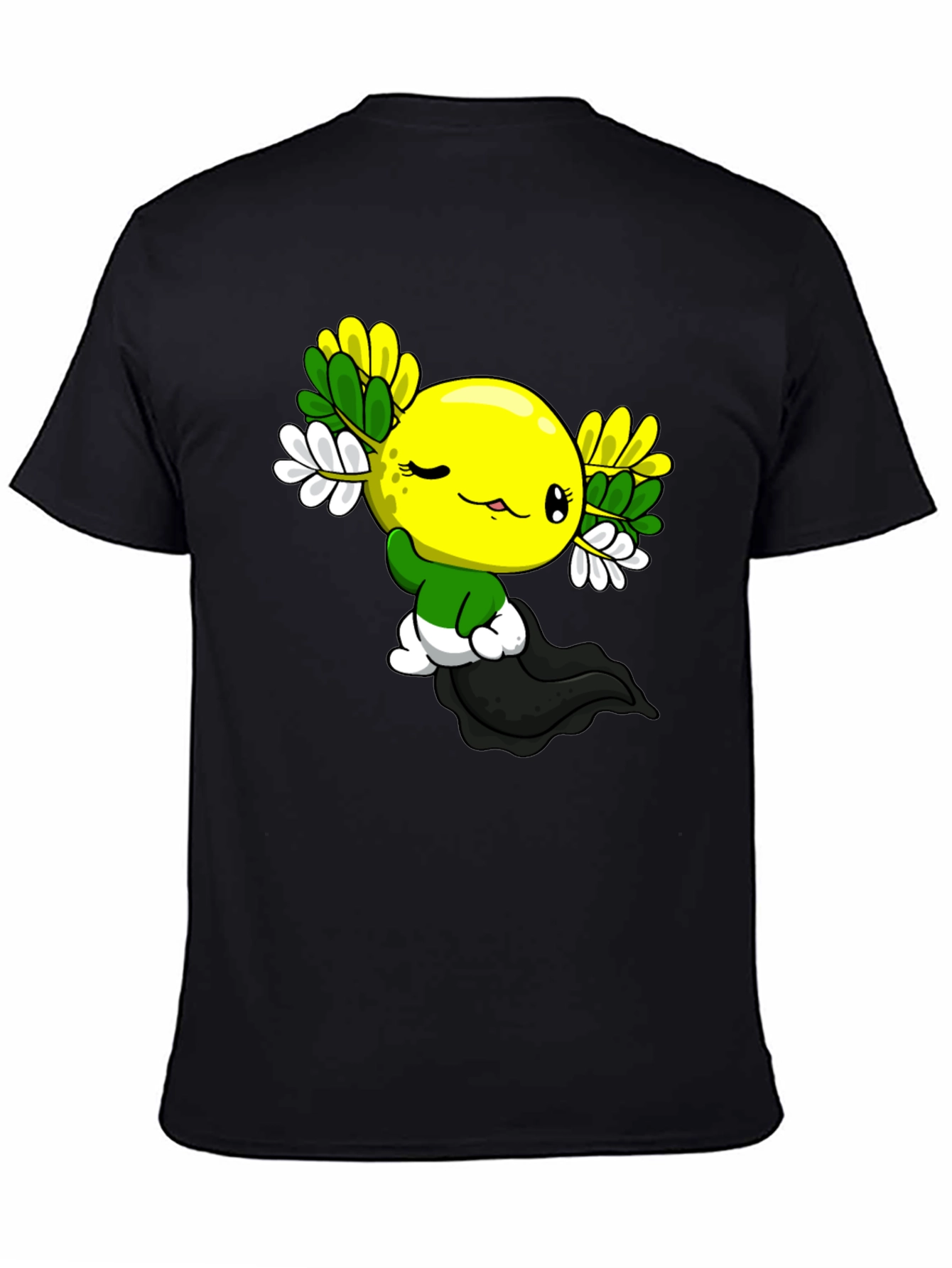 Cute Cartoon Axolotl Black T-Shirt
