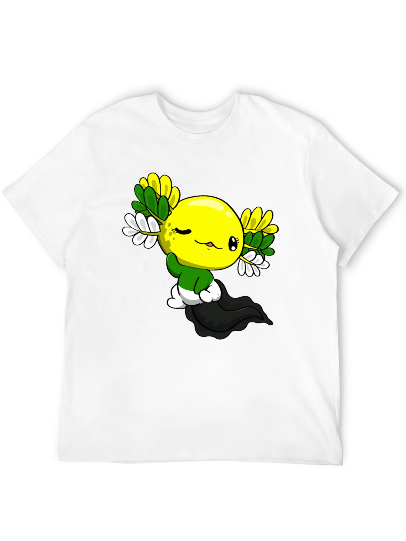 Cute Cartoon Axolotl Black T-Shirt
