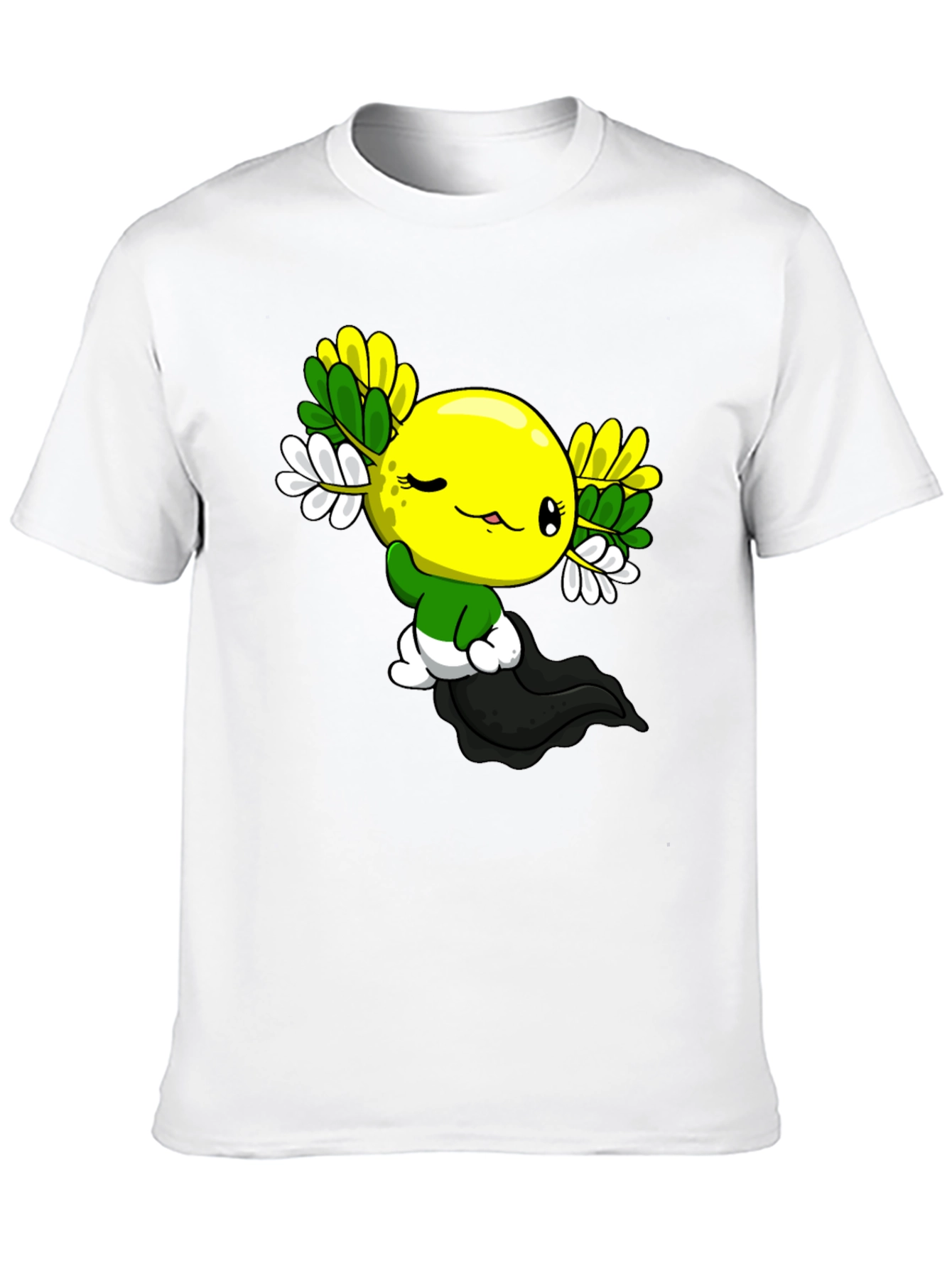 Cute Cartoon Axolotl Black T-Shirt