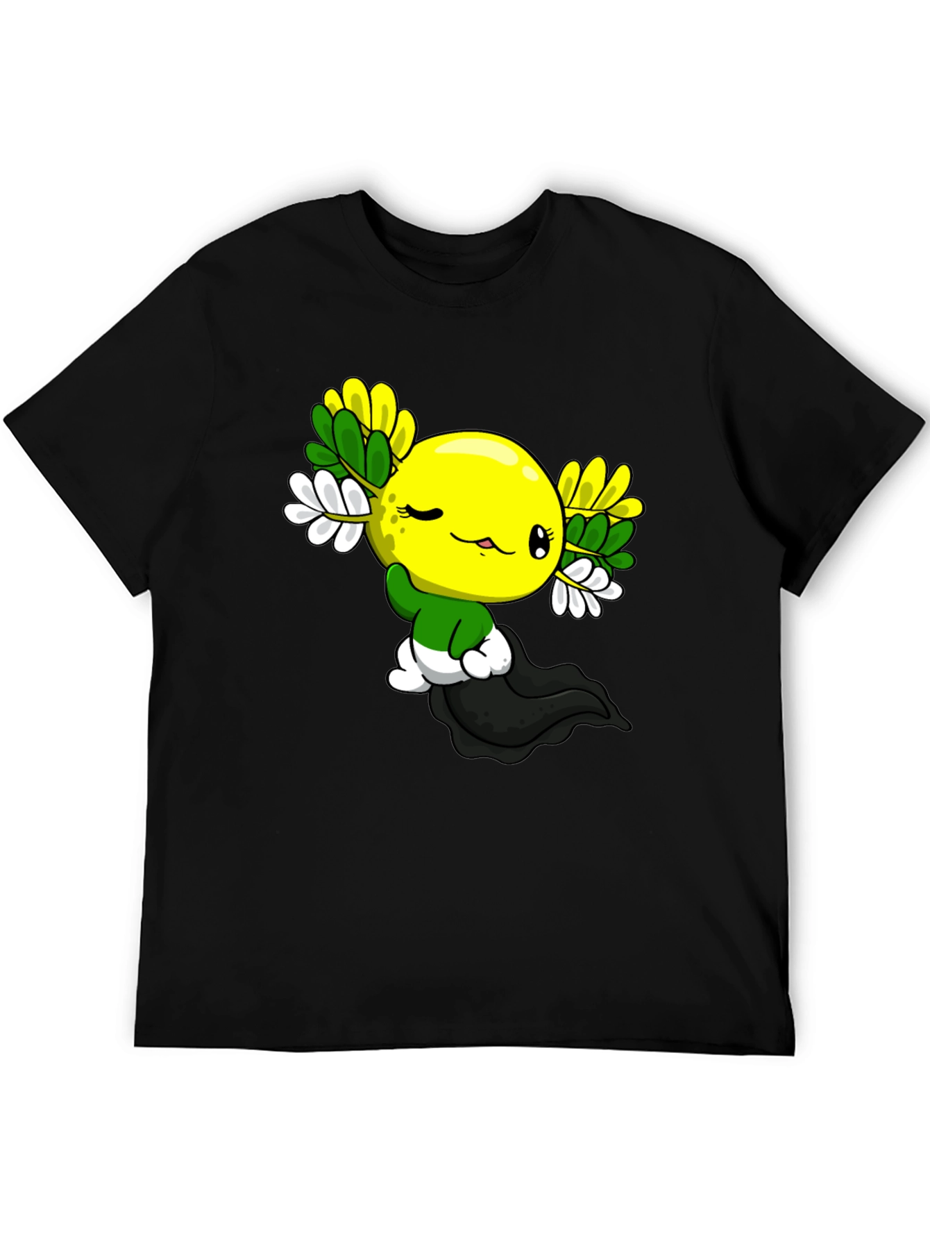 Cute Cartoon Axolotl Black T-Shirt